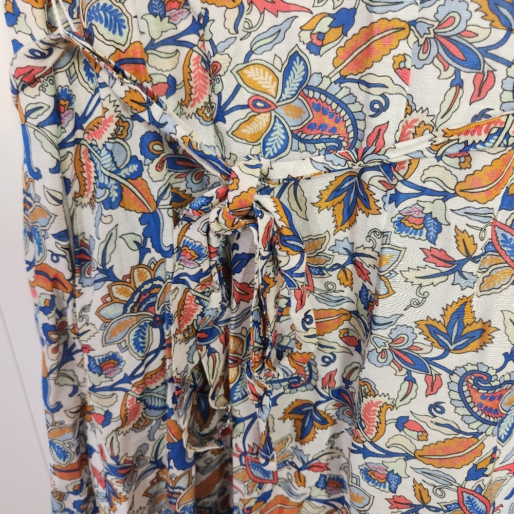 Boden Linen Blend Midi Dress Puff Sleeve A-Line Floral Boho Print V-Neck Size 14 - Picture 8 of 16